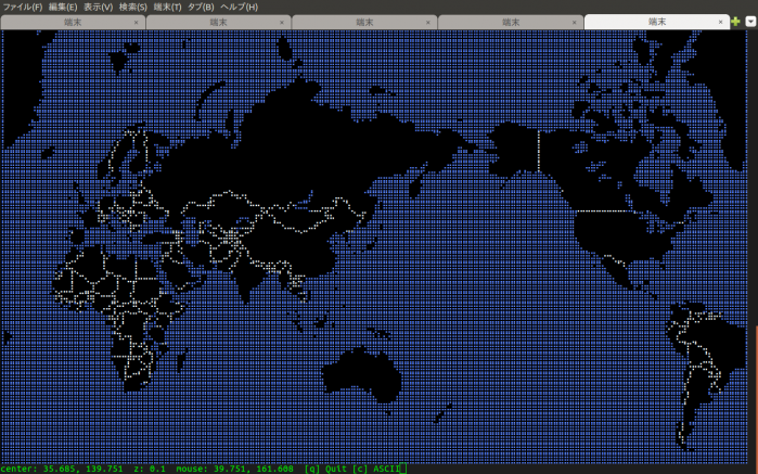 telnetで接続してターミナル上にワールドマップを表示させる『MapSCII』